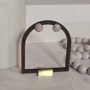 Dainty Vintage 1980s Silver-Tone Rhinestone-Studded Cabochon Button Earrings